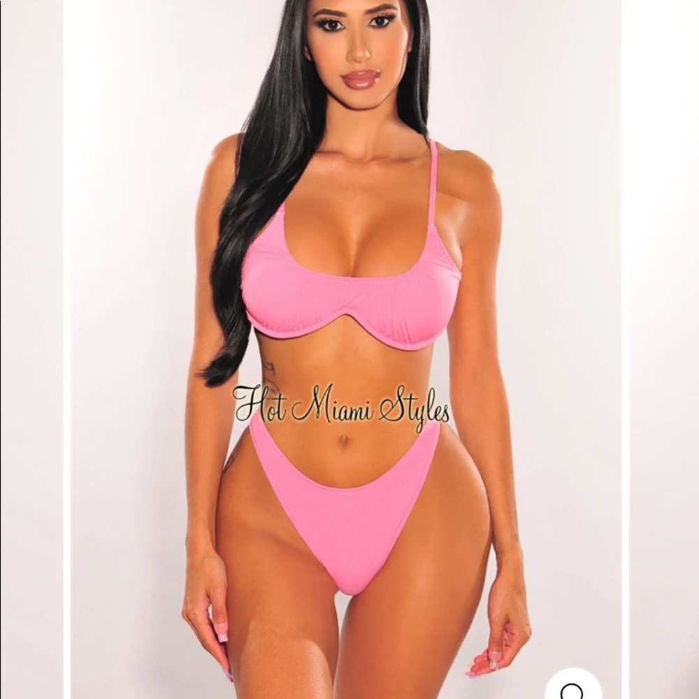 Pink Ribbed bikini Hot Miami Styles L